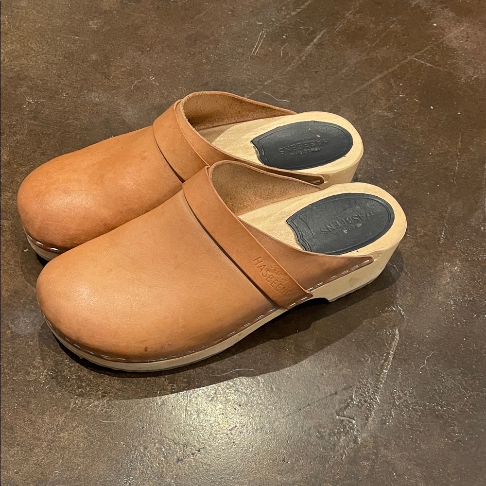 Swedish Hasbeens husband clogs tan Leather Slip-Ons